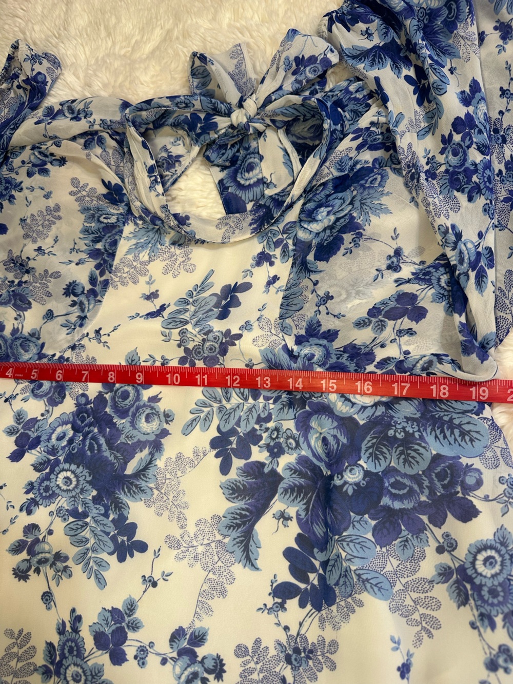Maeve Anthropologie Blue Floral Sheer Tunic Blouse Open Back Tie Small - Picture 11 of 16